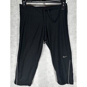 Nike Dri-Fit Running Black Capri Cropped Leggings Back Zip Pocket Women’s Small